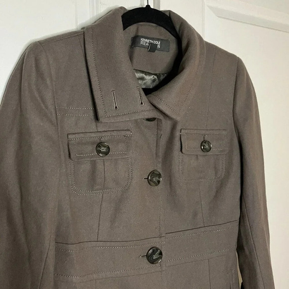 Kenneth Cole Reaction Trench Coat Wool Blend Peacoat Womens S Gray Neutral - Picture 2 of 7